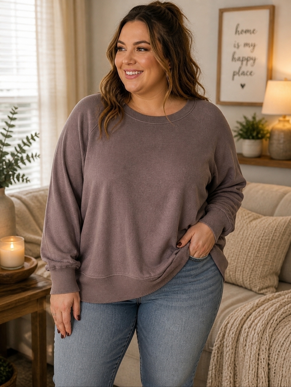 H&M Women's Plus Size Mauvy/Brown Crewneck -  Size XXL